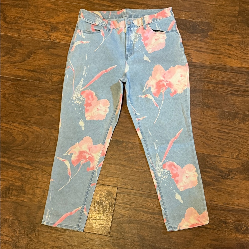 Chico's Blue and Pink Floral Ankle Jeans